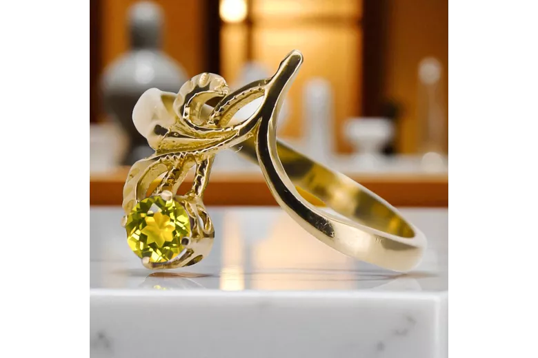 Geltonasis peridotas 14k geltono aukso Žiedas Vintažinis stilius vrc095y